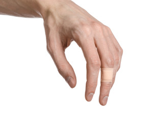 man's hand glued medical plaster first aid plaster advertising