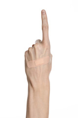 man's hand glued medical plaster first aid plaster advertising