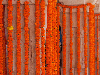 Marigold floral decorations at a Hindu celebration in Rajasthan 