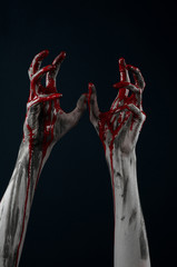 horrible zombie demon bloody hands on a black background