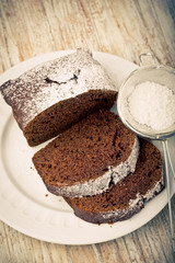 Vintage photo of soft homemade gingerbread cake