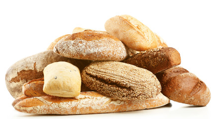 Fototapeta na wymiar Different fresh bread, isolated on white
