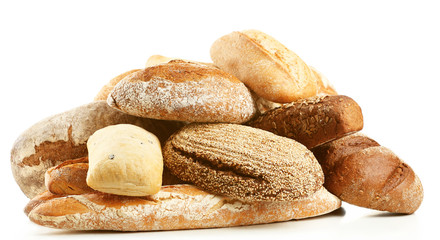Different fresh bread, isolated on white