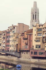 Fototapeta premium Girona skyline houses in the river, Catalonia.