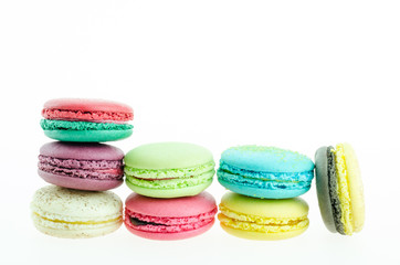 Macaron many colors on white background