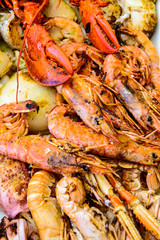 Fried prawns and other seafood