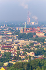 Cracow skyline with aerial view of  Wawel Castle and city center