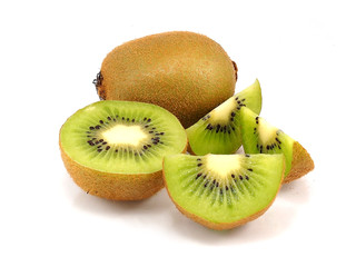 Kiwi fruit sliced segments isolated on white background