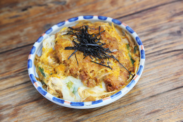 Katsudon deep fried pork cutlet with egg on rice