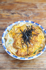 Katsudon deep fried pork cutlet with egg on rice