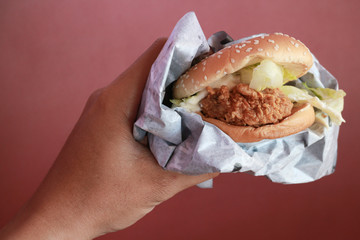 hamburger fried chicken on hand