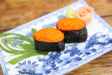 ebiko sushi isolated in white background