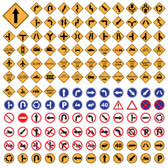 Obraz premium traffic sign yellow red blue road sign set vector Illustration