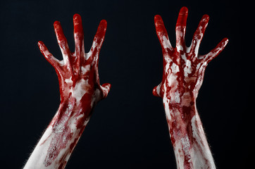 Bloody hands in black background, zombie, demon, maniac