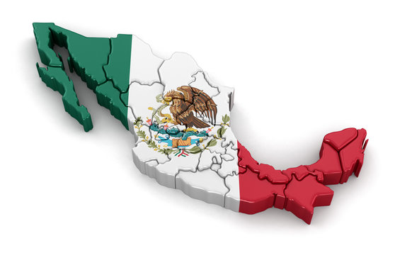 Map of Mexico. Image with clipping path.