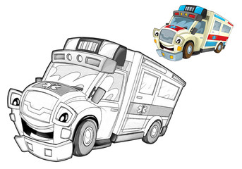 Cartoon ambulance - coloring page - illustration