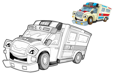 Cartoon ambulance - coloring page - illustration