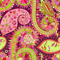 Vintage floral motif ethnic seamless background.
