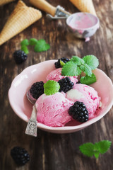 ice cream and blackberries