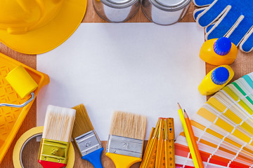 Collection  repair and paint tools on clean sheet of paper con