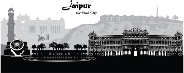 Vector illustration of the cityscape skyline of Jaipur, India