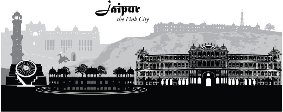 Vector illustration of the cityscape skyline of Jaipur, India
