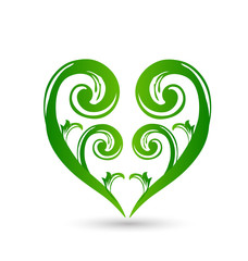 Green heart love vintage floral logo vector