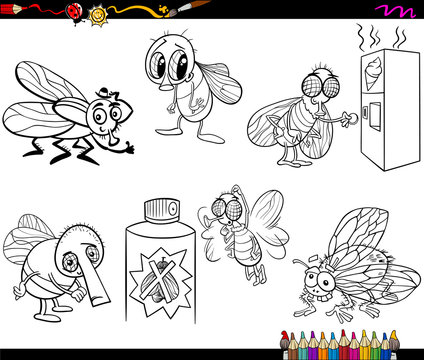 flies set cartoon coloring page