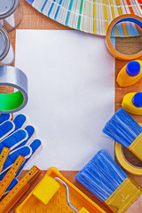 Set of repair tools and pantone color palette guide on clean pap