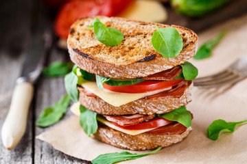 Sandwich with ham, cheese and vegetables