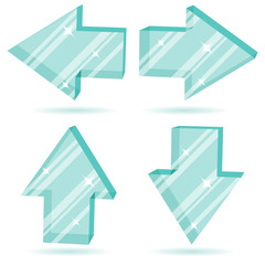 Vector set of 3D glass arrows  pointing four directions.
