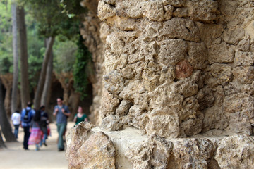Column and People, Parque Guell, Barcelona, Spain
