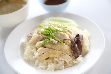 steamed chicken with rice , khao mun kai