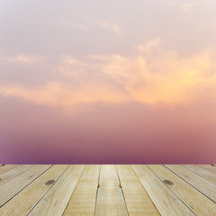 Naklejka na ściany i meble Wood terrace and beautiful sunset