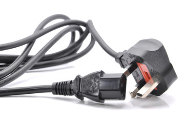 Black Power Cable With Plug And Socket Over White Background