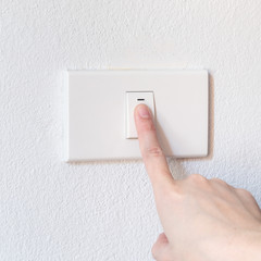 hand woman push button switch