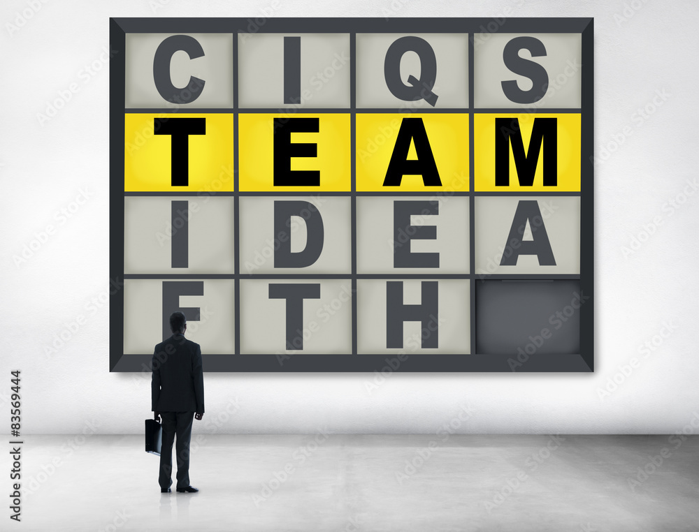 Poster team puzzle problem solving corporate connection concept