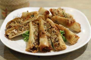 Deep fried spicy minced pork crisp and  tasty