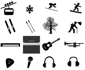Sports d'hiver et musique en 16 icônes	