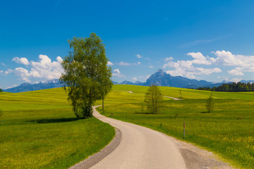 Straße zu den Bergen in Bayern