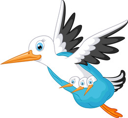 Stork cartoon carrying a baby