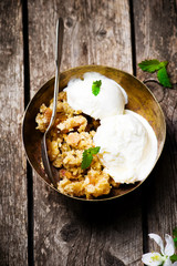 Crumble  from a rhubarb with ice cream.