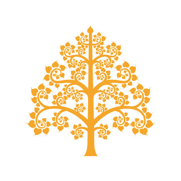 Golden Bodhi tree symbol with Thai style isolate on background