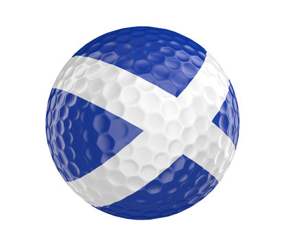 Golf ball 3D render with flag of Scotland, isolated on white