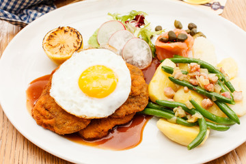 Wiener Schnitzel with Potatoes and Fresh Vegetables