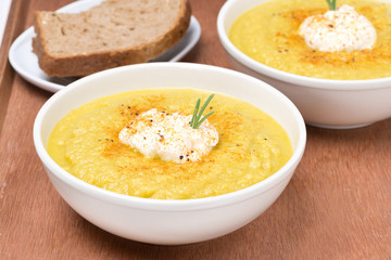 vegetable cream soup with cream and rosemary