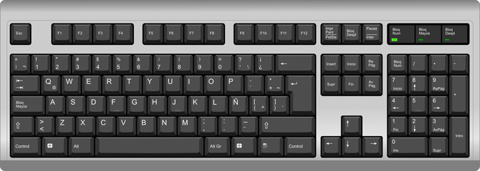 Spanish qwerty LA computer silver keyboard