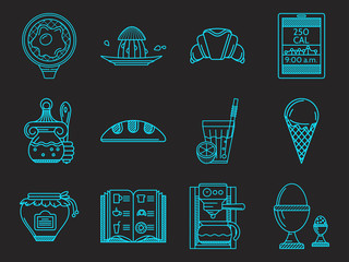 Blue line icons for diet food