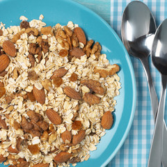 Oatmeal flakes with nuts in plate