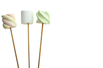 marshmallow on a wooden stick isolated